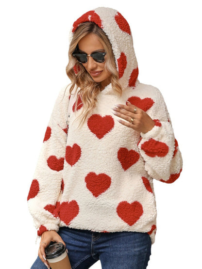 Valentine's Day Loose Plush Hooded Pullover Sweatshirt