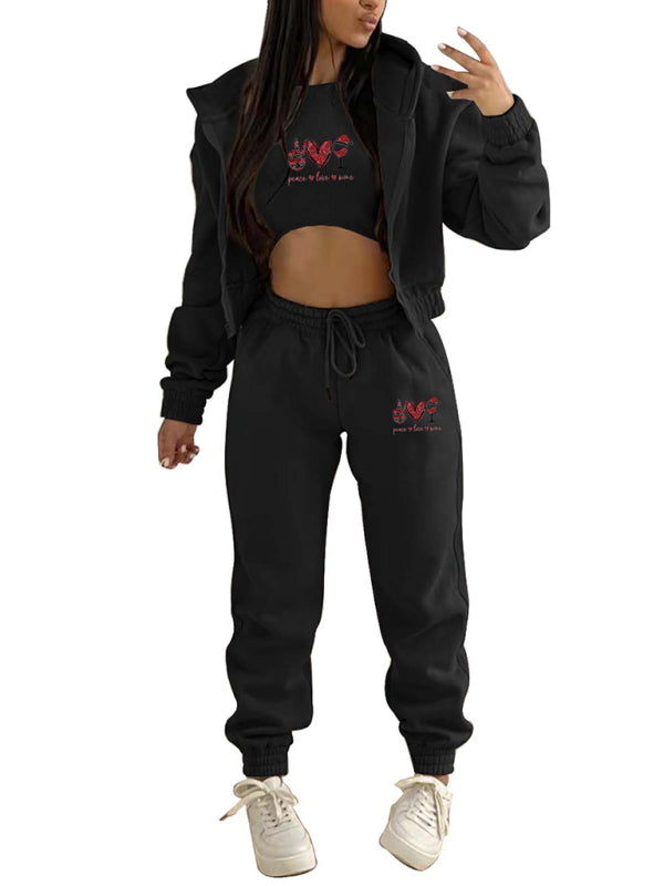 Valentine's Day Hooded Sports and Leisure Set (3-piece set)