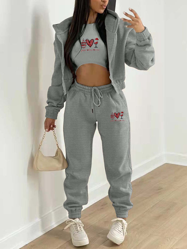 Valentine's Day Hooded Sports and Leisure Set (3-piece set)