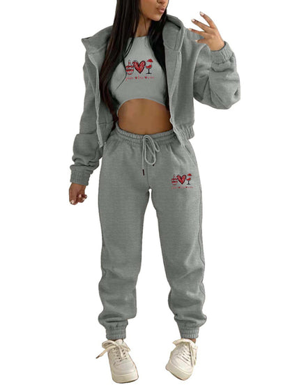 Valentine's Day Hooded Sports and Leisure Set (3-piece set)