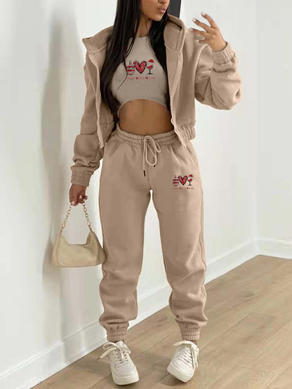 Valentine's Day Hooded Sports and Leisure Set (3-piece set)