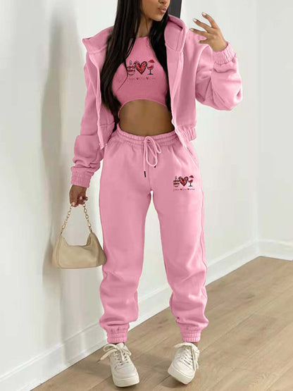 Valentine's Day Hooded Sports and Leisure Set (3-piece set)