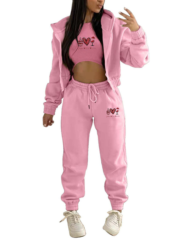 Valentine's Day Hooded Sports and Leisure Set (3-piece set)