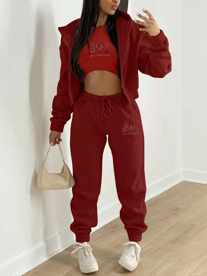 Valentine's Day Hooded Sports and Leisure Set (3-piece set)