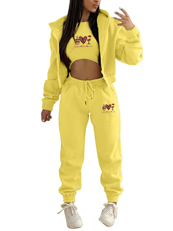 Valentine's Day Hooded Sports and Leisure Set (3-piece set)