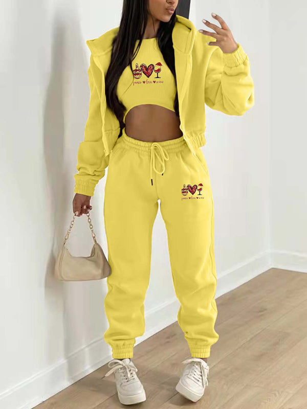 Valentine's Day Hooded Sports and Leisure Set (3-piece set)