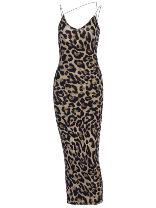 Sleeveless V-neck Leopard Snake Print Midi Dress