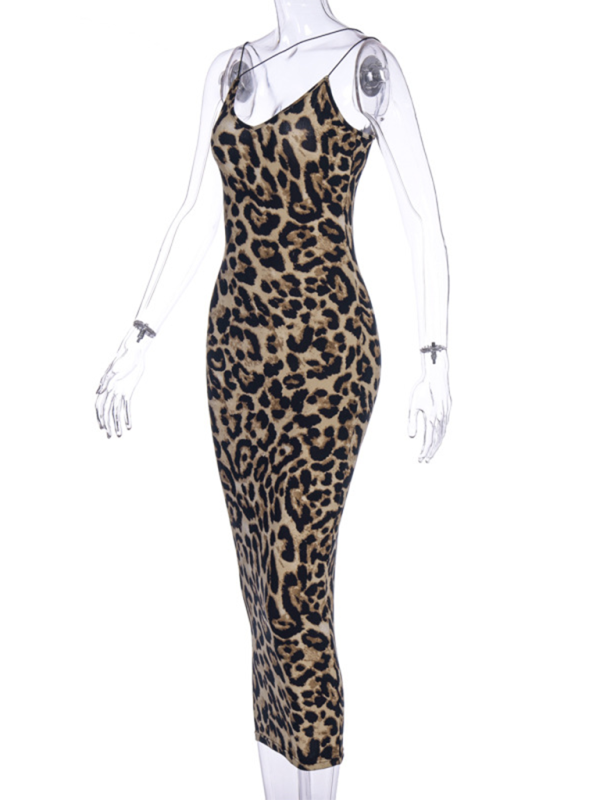 Sleeveless V-neck Leopard Snake Print Midi Dress