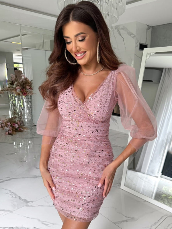 Sequin Long Sleeve Casual PartyDress