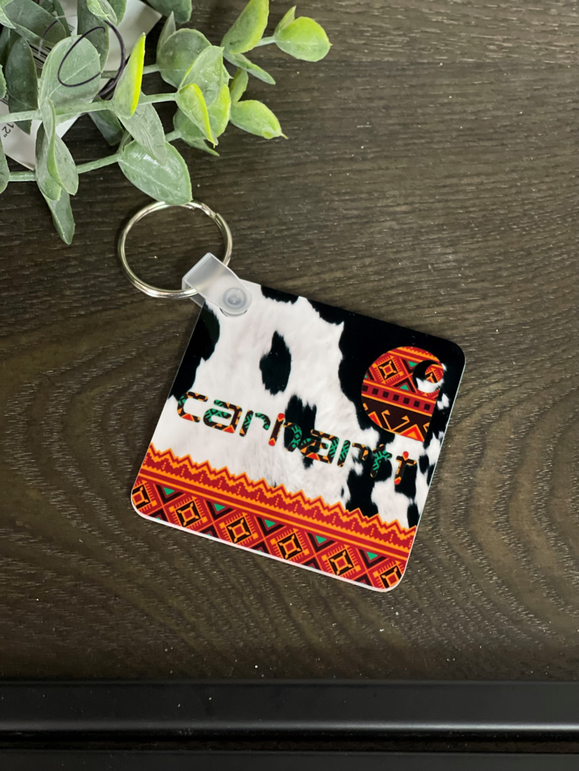 Aztec Cowhide Carhartt Keychain