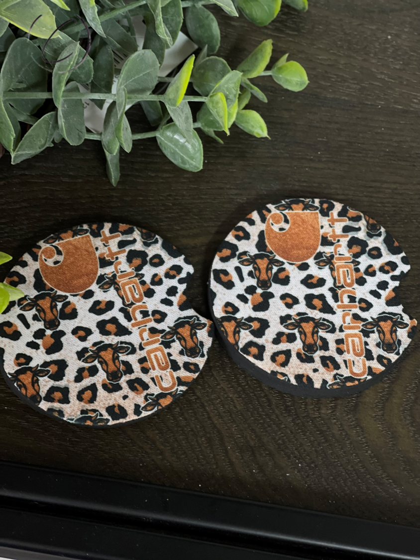 Bronze Leopard Carhartt Car Coaster Set