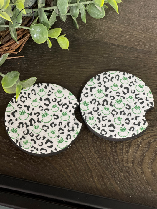 Leopard Grinch Neoprene Car Coaster Set