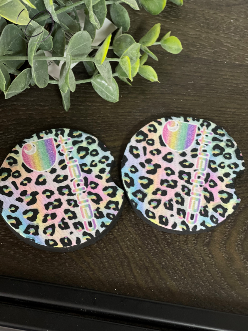 Rainbow Leopard Carhartt Car Coaster Set