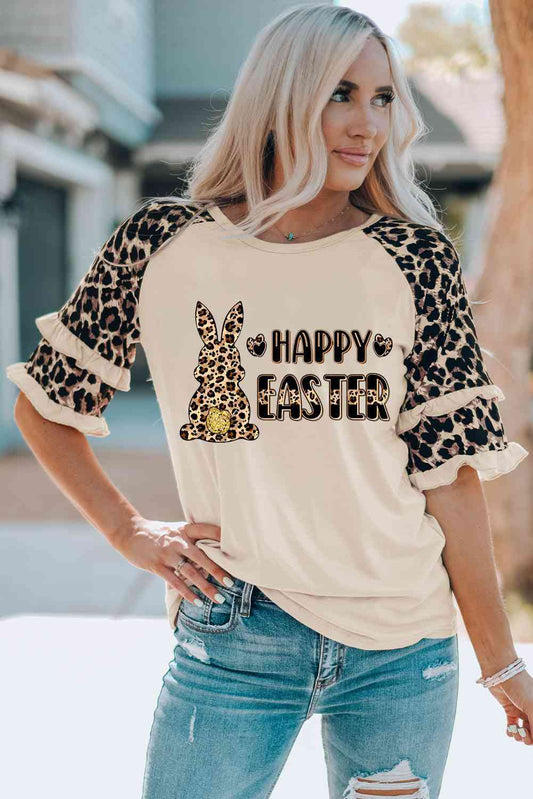 Happy Easter Leopard Layered Sleeve T-Shirt